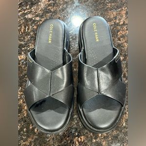 Cole Haan Grandpro Rally Criss Cross Slide Sandals Black Leather Women's 6B